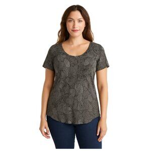 Women’s Abstract Floral Scoop Neck Short Sleeve Blouse